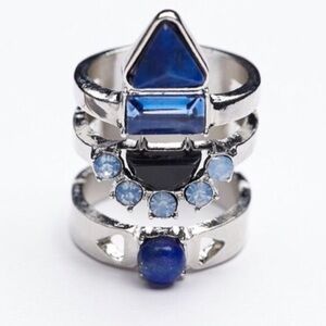 Free People Silver and Blue Geometric Ring Set